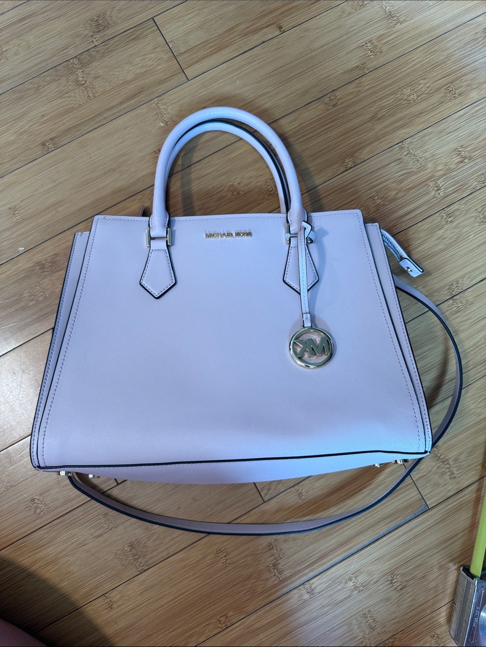 Michael Kors Light Pink Saffiano Leather Satchel with MK Charm